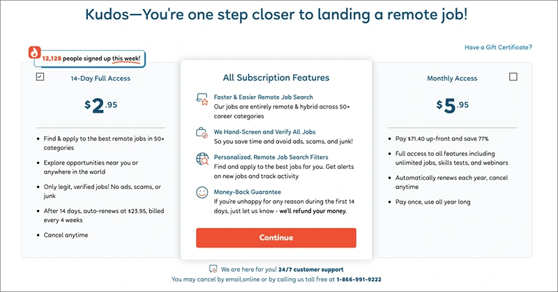 Pricing on Flexjobs